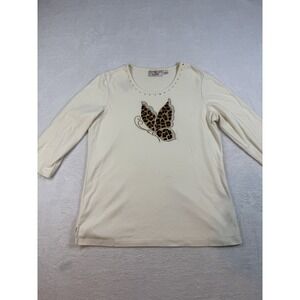 Quacker Factory Plus Embroidered rhinestones butterfly shirt blouse top Small